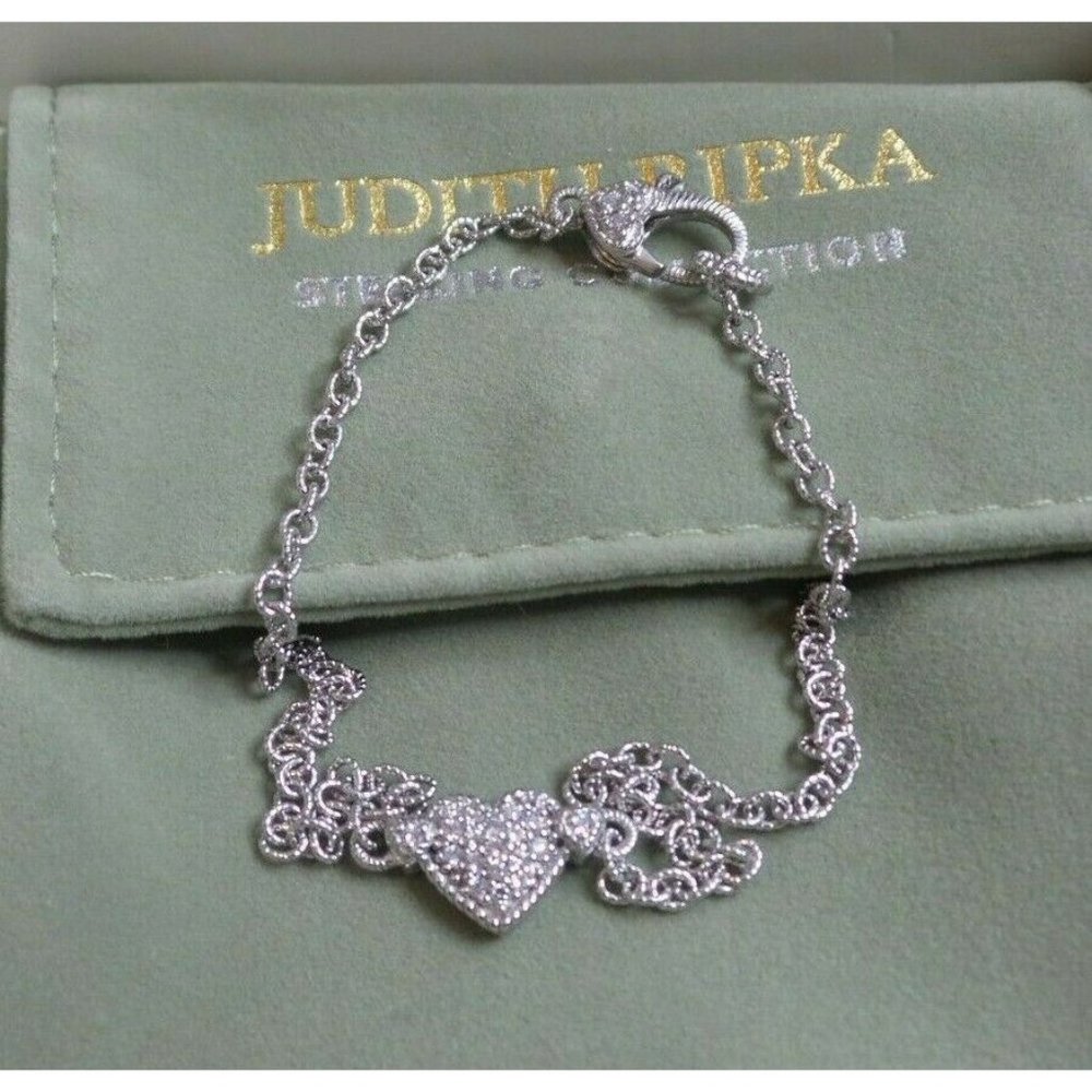 Judith Ripka SS 10" Pave' Heart Diamonique Anklet
